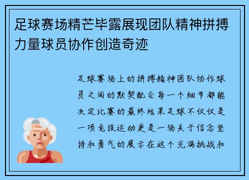 足球赛场精芒毕露展现团队精神拼搏力量球员协作创造奇迹